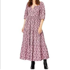 Roller Rabbit Floral Block Print Maxi Dress Women’s Medium M pink black feminine